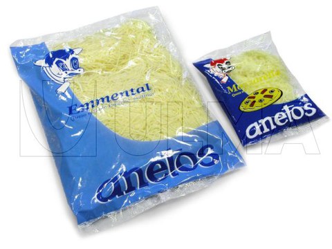 Emmental gazta birrindua ontziratzea 100gr eta 1.000gr-ko poltsetan, atmosfera eraldatuan (MAP)