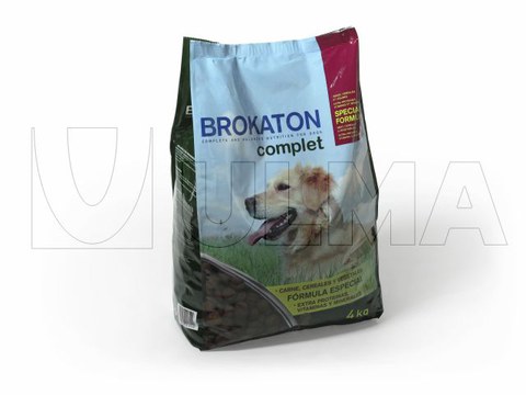 Pet food bertikalean, hondo egonkorra duen pakete bertikalean ontziratzea 4 izkinak soldatuta
