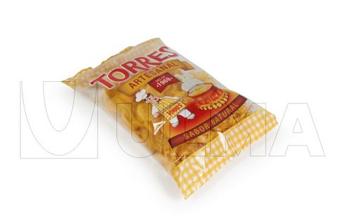 Patata frijituak bertikalean, atmosfera eraldatuan (MAP) eta BOPP filmez edo film ijeztuz ontziratzea