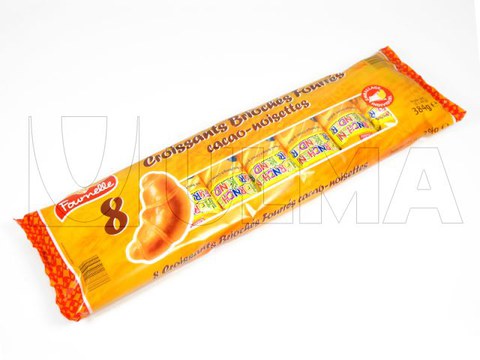 Croissantak txokolatearekin multzoan ontziratzea flow packean (hffs)