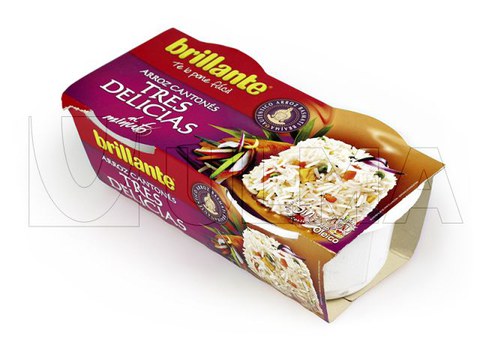 Hiru gutiziako arroza erretilu termozigilatuan ontziratzea atmosfera eraldatuarekin (MAP)